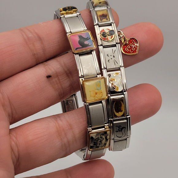 Y2K Stainless Steel Italian Charm Stretchy Bracelet Cat Themed - Picture 2 of 9